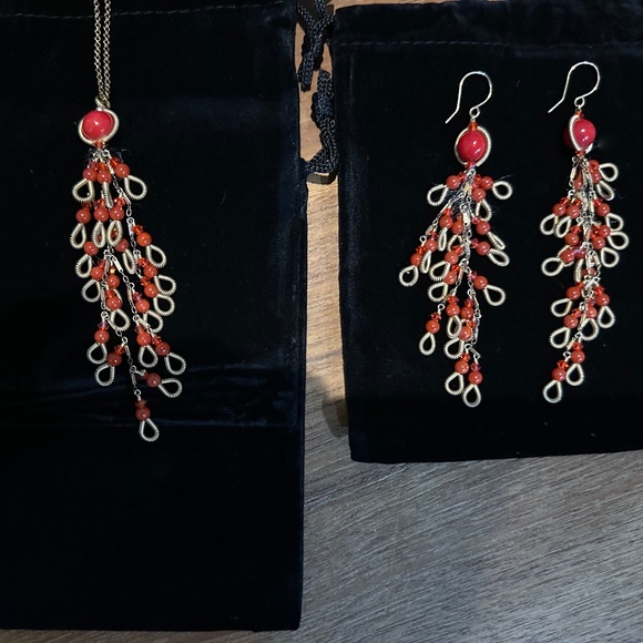 Miguel Ases Red Coral Color Pendant and Matching Earrings - Set - Picture 3 of 16